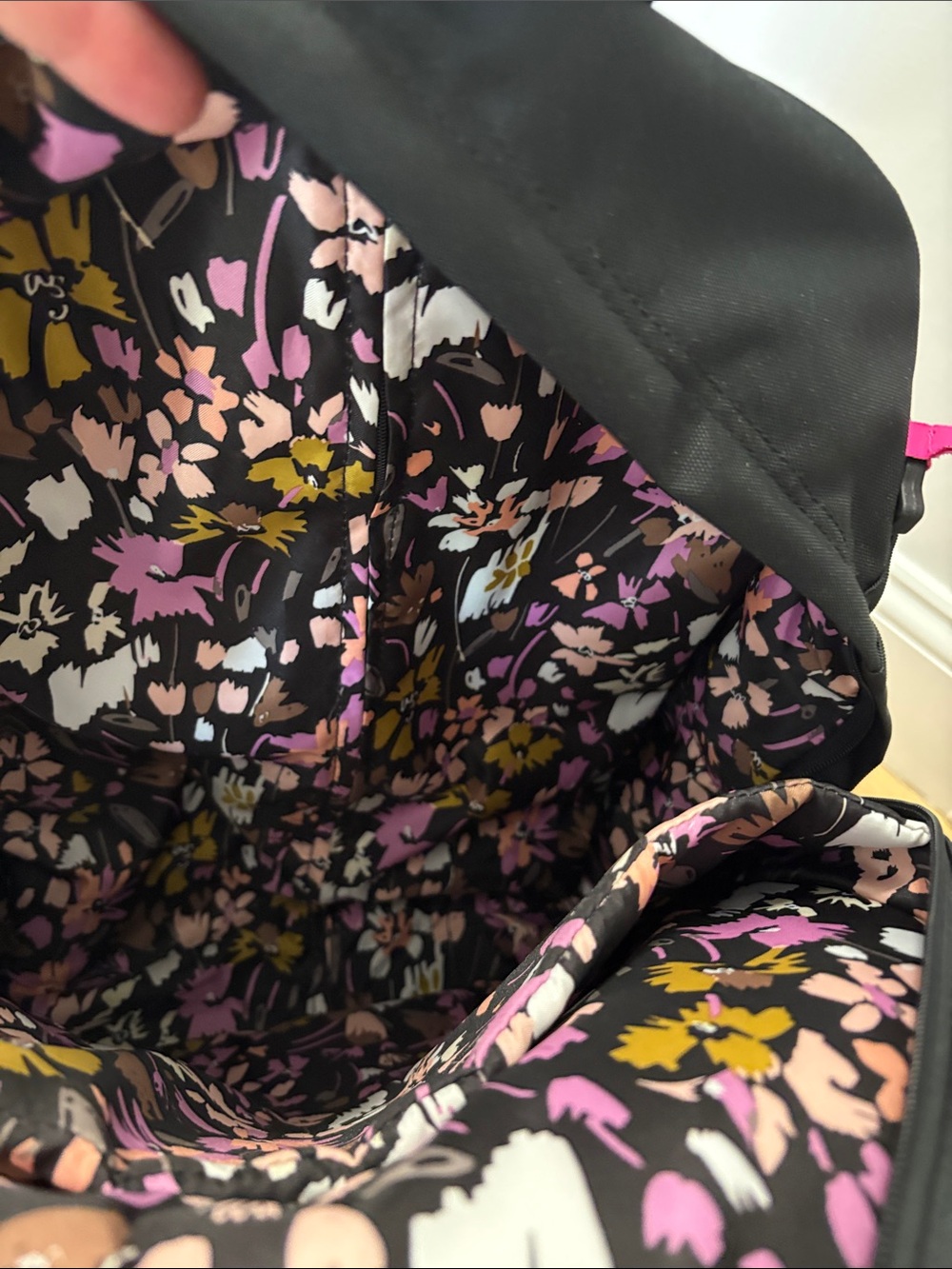 Vera Bradley Black Wheeled Backpack with Floral Interior - Picture 9 of 14